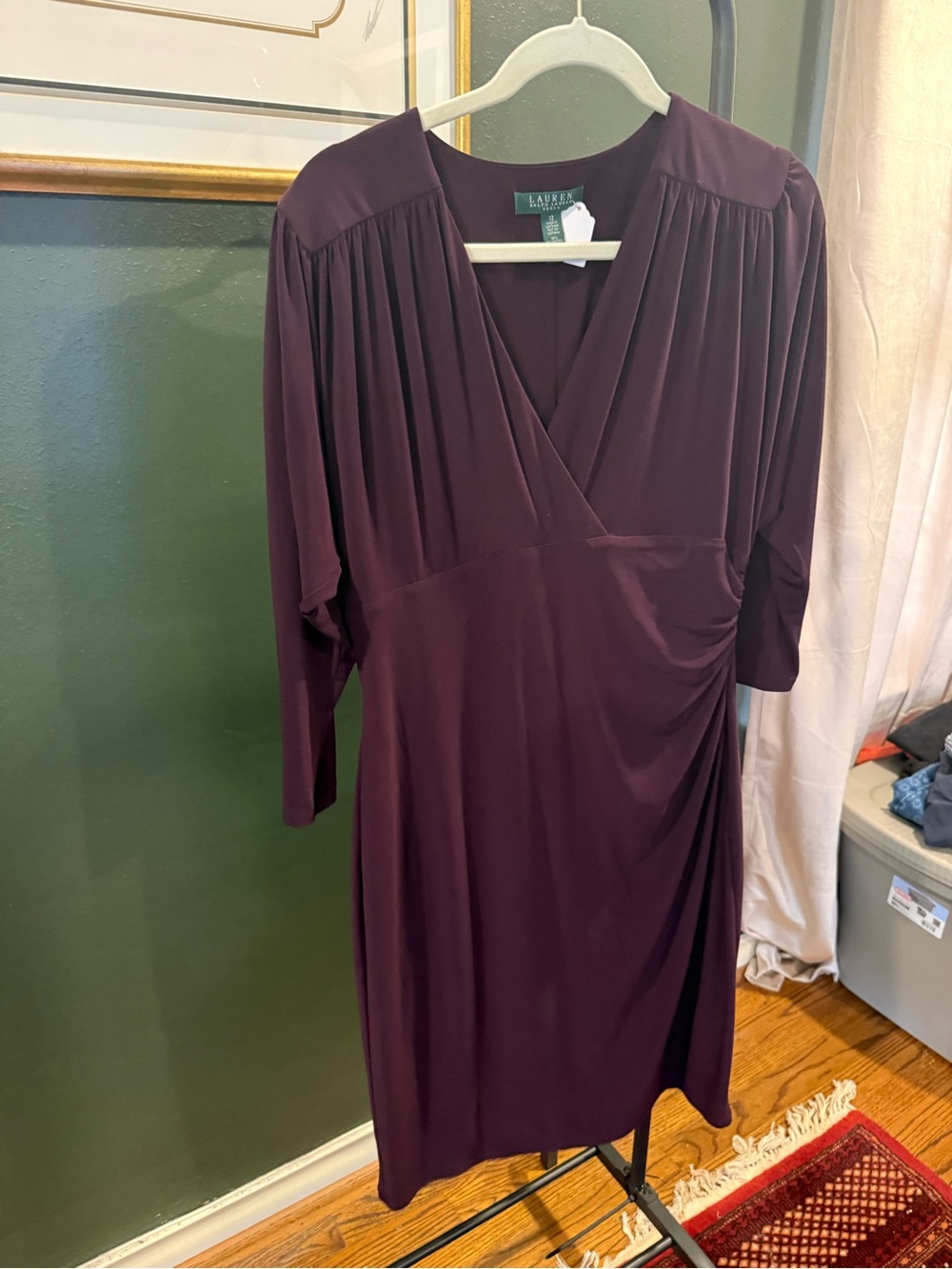 Lauren Ralph Lauren Deep Plum V-Neck Long Sleeve Dress